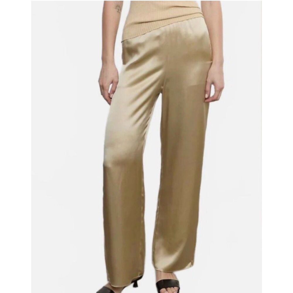 Enza Costa Silk Satin Pantlet Blonde Wide Leg Pull-On Pants - Med - $495 MSRP - Picture 1 of 6